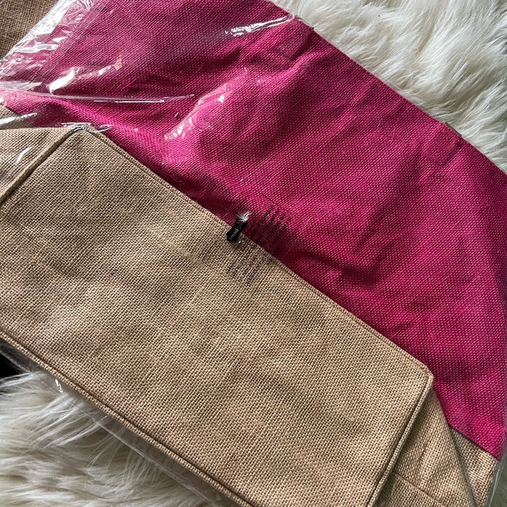 NWT Mud Pie Color Pop Jute Tote in Hot Pink Beach Bag Pool School Pompom - Picture 3 of 6
